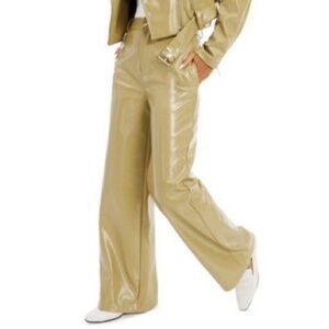 NWT DANIELLE BERNSTEIN Olive Faux Patent Leather Wide Leg Pants
